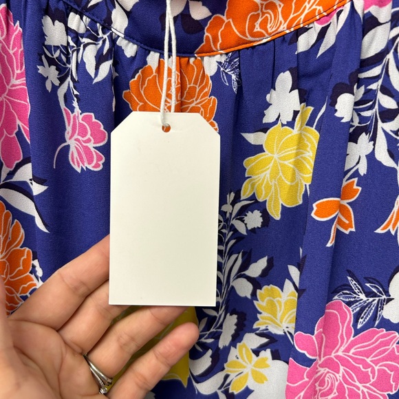 Vibrant Floral Mini Dress - Blue, Yellow, Pink, Orange - Picture 9 of 11